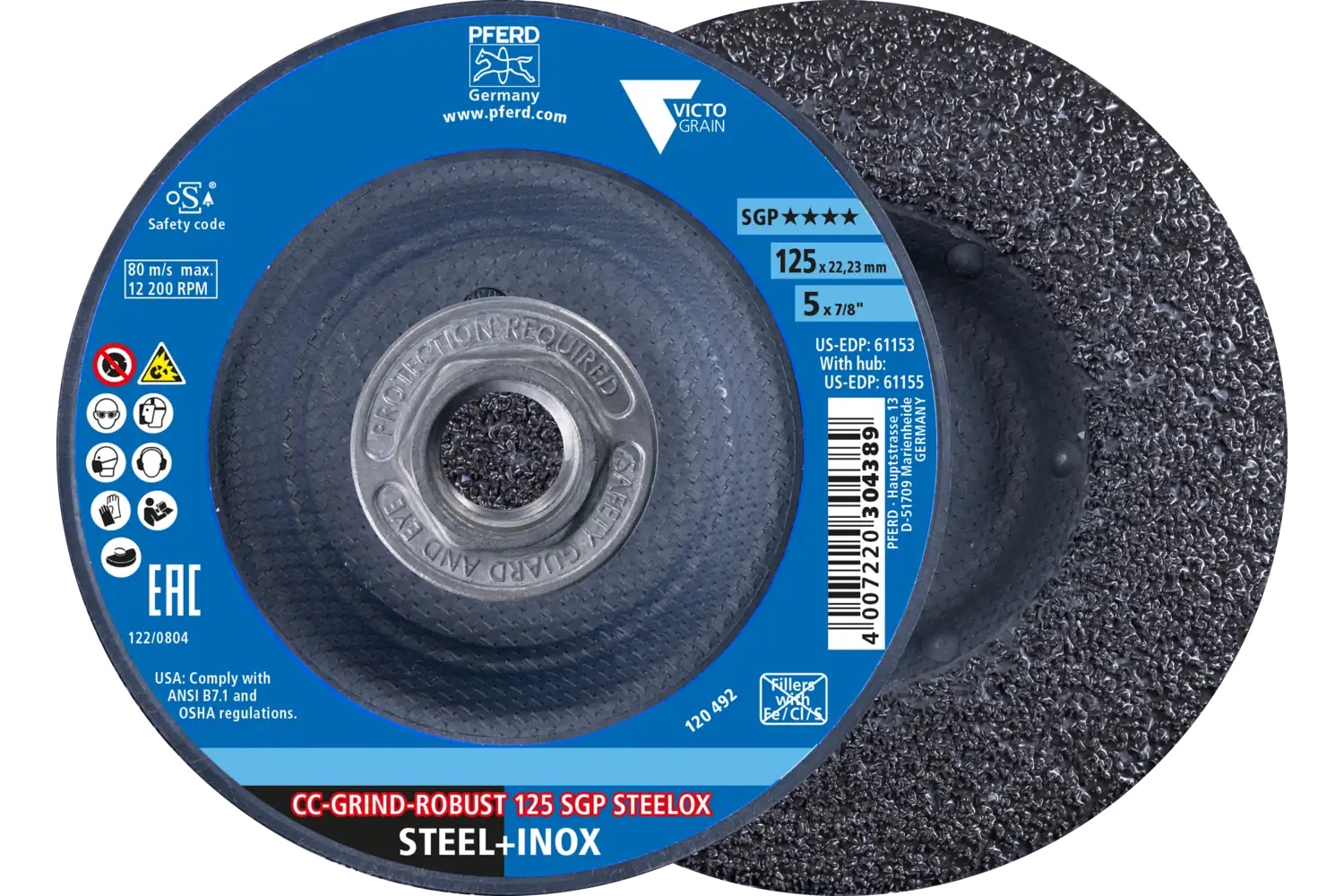 Picture of Pferd Grinding disc, CC-Grind®-Robust, 5" x 5/8-11, SGP Steelox Victograin®, Ceramic